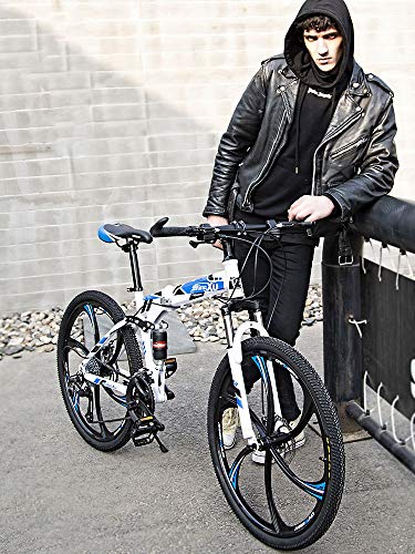 ZEIYUQI Bicicleta Todoterreno Plegable Bicicletas 24 Pulgadas Freno De Disco Doble Bicicletas Adulto Unisex,Azul,27 * 26''*10