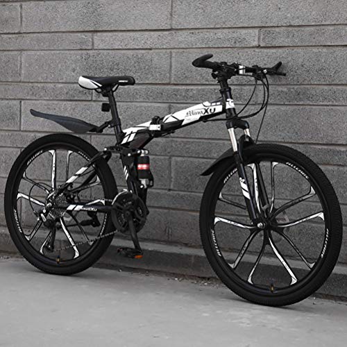 ZEIYUQI Todoterreno Plegable Bicicletas 26 Pulgadas Doble Freno De Disco Velocidad Variable Bicicletas Adulto Adecuado para Montar Al Aire Libre,Blanco,27 * 24"*3
