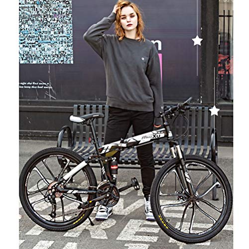 ZEIYUQI Todoterreno Plegable Bicicletas 26 Pulgadas Doble Freno De Disco Velocidad Variable Bicicletas Adulto Adecuado para Montar Al Aire Libre,Blanco,27 * 24"*3