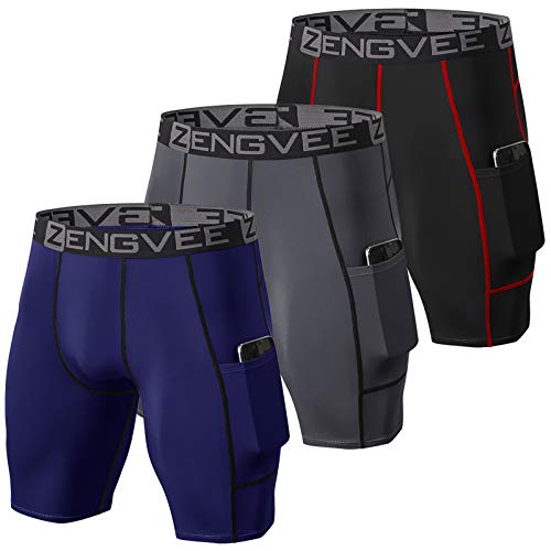 ZENGVEE 3 Piezas Mallas Running Hombre de Secado Rápido para Pantalon Deporte Hombre para Gym, Yoga, Running(Gray Black Navy-M)