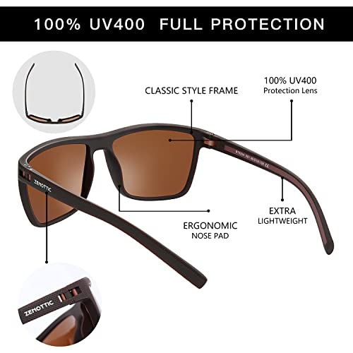 ZENOTTIC Gafas De Sol Polarizadas para Hombre Cuadradas Súper Liviana Marco TR90 Protección UV400