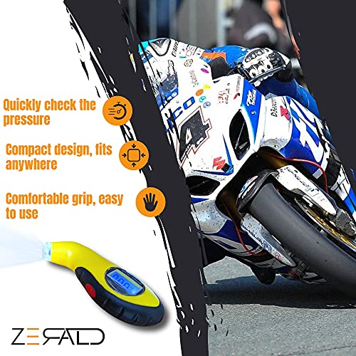 Zerald - manometro presion neumaticos, manómetro Digital, manometro presion, manómetro Bicicleta Moto Coche, medidor de presión neumáticos (Amarillo)