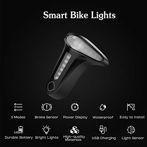 Zeroall Luz Trasera de Bicicleta Forma de T Inteligente Recargable USB IP66 Impermeable, 5 Modos de iluminación Faro Trasero de Bici LED Luz para Bicicleta de Carretera MTB(Negro)