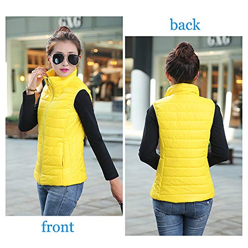 ZEVONDA Mujer Chaleco Acolchado Sin Mangas - Invierno Plumas Ligero Fino Chaquetas, Amarillo/EU L = Tag 2XL