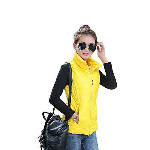 ZEVONDA Mujer Chaleco Acolchado Sin Mangas - Invierno Plumas Ligero Fino Chaquetas, Amarillo/EU L = Tag 2XL