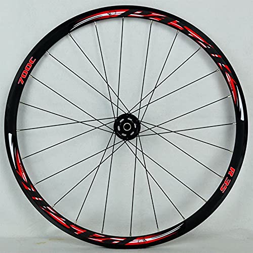 ZFF 700C Juego De Ruedas Carretera Camino De Ciclocross Freno De Disco Rueda Freno V/C Pared Doble Liberación Rápida 7 8 9 10 11 Velocidad Rueda Libre 24 Hoyos 1700g (Color : Red 2)