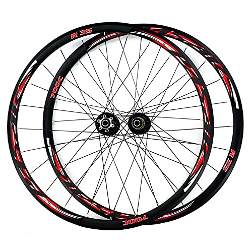 ZFF 700C Juego De Ruedas Carretera Camino De Ciclocross Freno De Disco Rueda Freno V/C Pared Doble Liberación Rápida 7 8 9 10 11 Velocidad Rueda Libre 24 Hoyos 1700g (Color : Red 2)