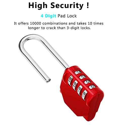 ZHEGE Candado de combinación de grillete largo, 4 dígitos combinados Locker Candados para gimnasio, resistente al aire libre para puerta, puerta, cobertizo, envase, rojo