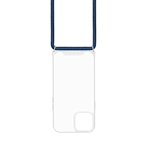 ZhinkArts Cadena para teléfono móvil compatible con Apple iPhone 13 – 6,1 pulgadas pantalla – Smartphone Necklace funda con banda – Cordón con funda para colgar en azul