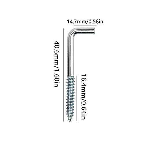 ZHIQIN 40 piezas M4 L Ganchos en Forma Ganchos de tornillo de acero al carbono para colgar en interiores y exteriores para pared de madera Bricolaje Renovación Colgar, 40 mm x 15 mm, Plata