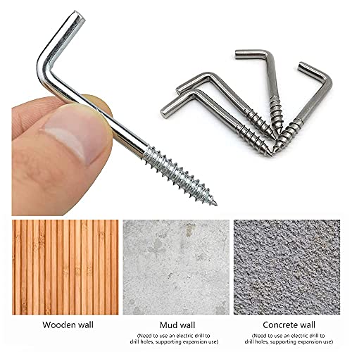 ZHIQIN 40 piezas M4 L Ganchos en Forma Ganchos de tornillo de acero al carbono para colgar en interiores y exteriores para pared de madera Bricolaje Renovación Colgar, 40 mm x 15 mm, Plata