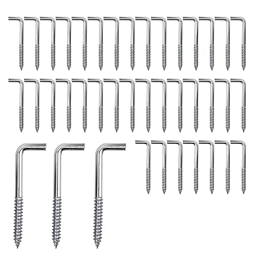 ZHIQIN 40 piezas M4 L Ganchos en Forma Ganchos de tornillo de acero al carbono para colgar en interiores y exteriores para pared de madera Bricolaje Renovación Colgar, 40 mm x 15 mm, Plata