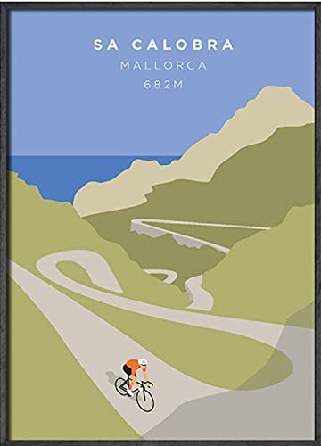 ZHJJD Cuadro En Lienzo para Montar En Bicicleta Deportiva PóSter Retro E Impresiones Paisaje De Viaje Arte De Pared Cuadro De Ciclista De Mallorca para Decoracion De Salon De Estar 60x80cm Sin Marco