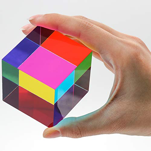 ZhuoChiMall Cubo de Mezcla de Colores CMY, Prisma de Cubo acrílico de 50 mm (2 Pulgadas), Cubo CMY para decoración del hogar u Oficina, Juguetes Stem / Steam, Cubo de Aprendizaje de Ciencias