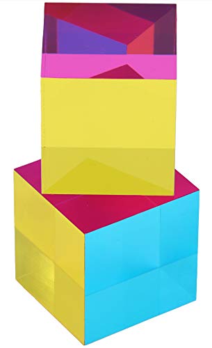 ZhuoChiMall Cubo de Mezcla de Colores CMY, Prisma de Cubo acrílico de 50 mm (2 Pulgadas), Cubo CMY para decoración del hogar u Oficina, Juguetes Stem / Steam, Cubo de Aprendizaje de Ciencias