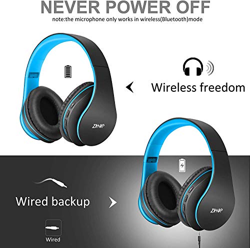 Zihnic Auriculares Bluetooth Inalambricos, Cableados con Micrófono Plegables Estéreo Cascos Inalambricos Bajos Profundos para TV/PC/Teléfonos Celulares, Diadema con Orejeras Confortables …