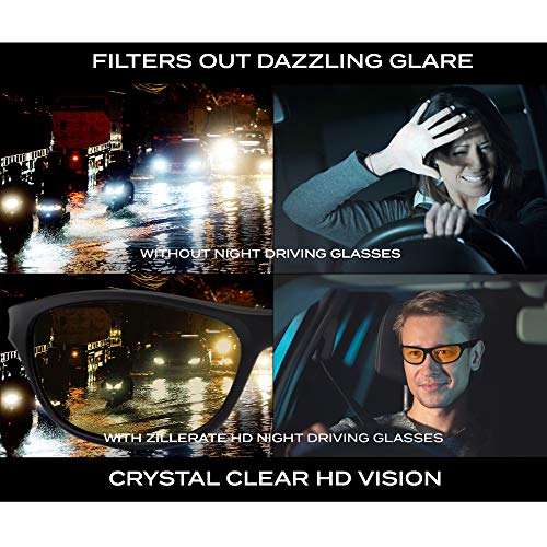 ZILLERATE GAFAS DE CONDUCCIÓN NOCTURNA para Hombre y Mujer Lentes Polarizadas que Protegen del Deslumbramiento de los Faros - Lentes HD Vision Tintadas en Amarillo, Montura TR90 Ligera y Cómoda