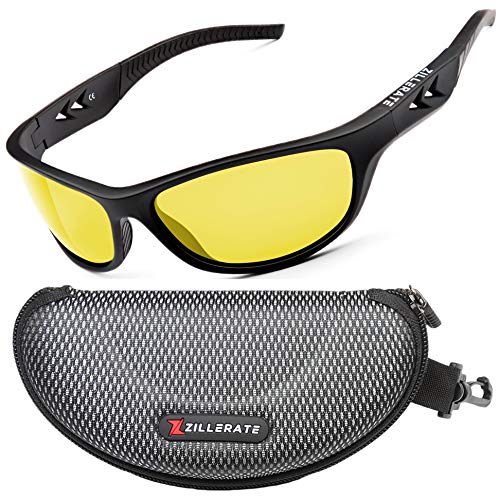 ZILLERATE GAFAS DE CONDUCCIÓN NOCTURNA para Hombre y Mujer Lentes Polarizadas que Protegen del Deslumbramiento de los Faros - Lentes HD Vision Tintadas en Amarillo, Montura TR90 Ligera y Cómoda