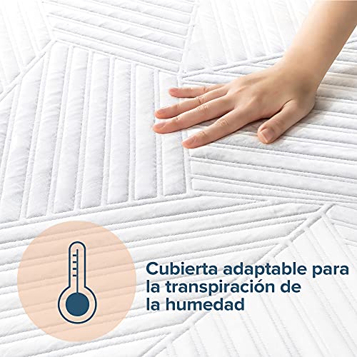 Zinus Colchón Híbrido Adaptive de Muelles Interiores Ensacados Con Enfriamento de Cobre, 90x190 cm, Altura 25 cm, Funda Transpirable, Espuma Refrescante, Aislar el Movimiento, Certificación OEKO-TEX