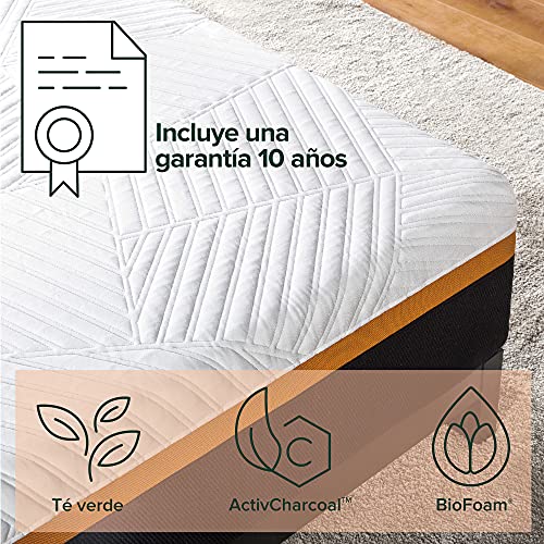 Zinus Colchón Híbrido Adaptive de Muelles Interiores Ensacados Con Enfriamento de Cobre, 90x190 cm, Altura 25 cm, Funda Transpirable, Espuma Refrescante, Aislar el Movimiento, Certificación OEKO-TEX