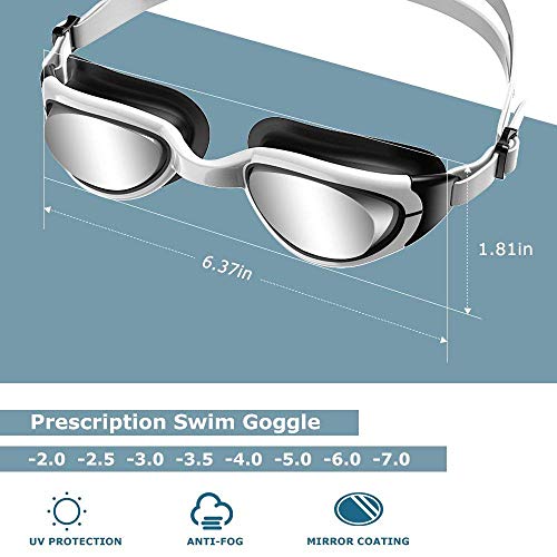 ZIONOR G7 Gafas de Natación Correctoras con Miopía Óptica y Visión Nocturna, Sin Fugas, Protección UV 100% para Hombres y Mujeres, Natadores Adultos (Dioptría de 2,0 a 7,0)