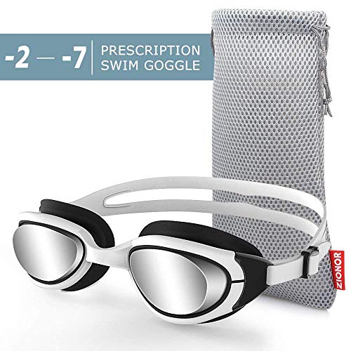 ZIONOR G7 Gafas de Natación Correctoras con Miopía Óptica y Visión Nocturna, Sin Fugas, Protección UV 100% para Hombres y Mujeres, Natadores Adultos (Dioptría de 2,0 a 7,0)