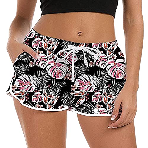 ZIOOER Bañador para mujer de verano, con gráficos 3D, secado rápido, pantalones cortos para playa, pantalones cortos para jogging y yoga, tallas S-XL, Negro , XL