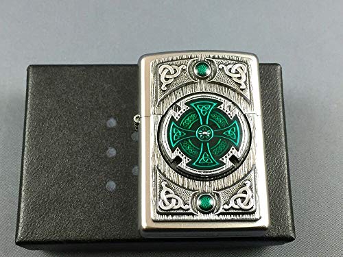 Zippo Encendedor, Cromado, Satin Finish (Celtic Green Cross), 5.8 x 3.8 x 1.8 cm