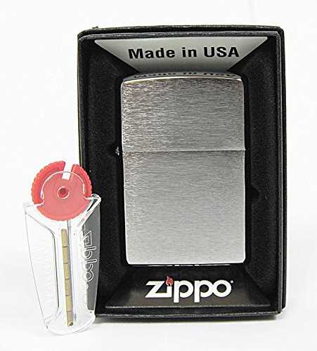 Zippo Mechero Cromado con Efecto Cepillado, Incluye 6 Piedras de Repuesto