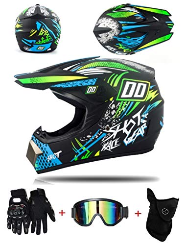 ZLCC Casco de Motocross Niños con Gafas (4 Pcs) Casco Enduro Niños con Forro Extraíble, Pro Casco MTB Integral Cross Protecciones Moto para MX Quad Descenso Enduro Motocicleta (A-05,S: 52-56 cm)