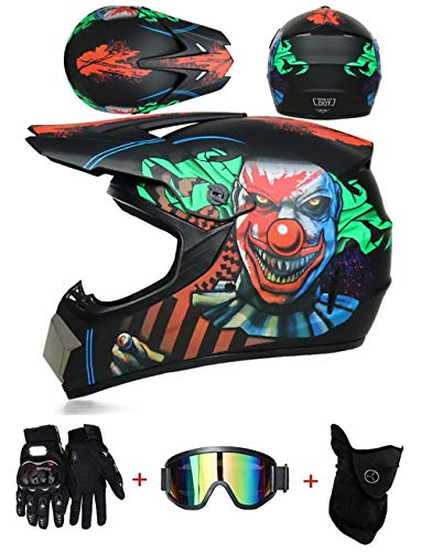 ZLCC Casco de Motocross Profesional, Cascos de Cross de Moto Set con Gafas/Máscara/Guantes, Niño Motos Deportivas Off-Road Enduro Casco ATV MTB BMX Quad Cascos de Motocicleta (C-12,M: 57-58 cm)