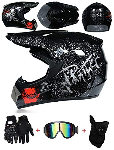 ZLCC Casco Motocross Niño - Forro Extraíble, Casco de Cross con Gafas Máscara Guantes para Moto MX Quad Enduro Off Road ATV Scooter (B-05,S: 52-56 cm)