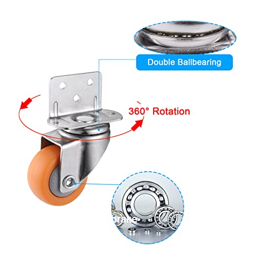 Zocipro 4 PCS Ruedas Giratorias 37mm con Tornillos, Resistente Desgaste Ruedas para Muebles,Ruedas Giratorias 360 Grados con Placa de fijación en L (Naranja)