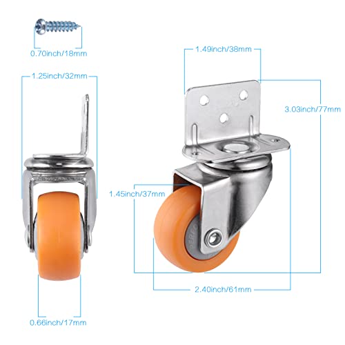 Zocipro 4 PCS Ruedas Giratorias 37mm con Tornillos, Resistente Desgaste Ruedas para Muebles,Ruedas Giratorias 360 Grados con Placa de fijación en L (Naranja)