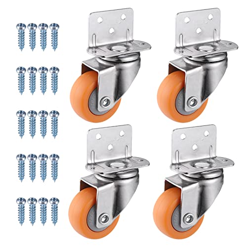 Zocipro 4 PCS Ruedas Giratorias 37mm con Tornillos, Resistente Desgaste Ruedas para Muebles,Ruedas Giratorias 360 Grados con Placa de fijación en L (Naranja)