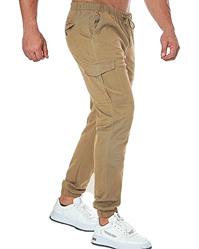 ZOEREA Pantalones Hombre Casuales Deporte Elásticos Joggers Largos Pants con Bolsillos Algodón Slim Fit Cargo Trouser de Hombres Caqui, M