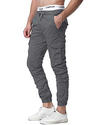 ZOEREA Pantalones Hombre Casuales Deporte Elásticos Joggers Largos Pants con Bolsillos Algodón Slim Fit Cargo Trouser de Hombres Gris, XL