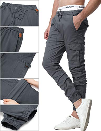 ZOEREA Pantalones Hombre Casuales Deporte Elásticos Joggers Largos Pants con Bolsillos Algodón Slim Fit Cargo Trouser de Hombres Gris, XL