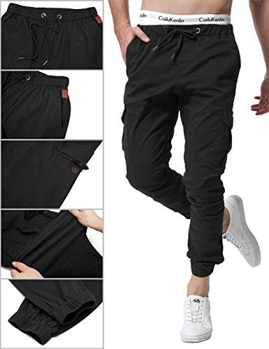 ZOEREA Pantalones Hombre Casuales Deporte Elásticos Joggers Largos Pants con Bolsillos Algodón Slim Fit Cargo Trouser de Hombres Negro, M