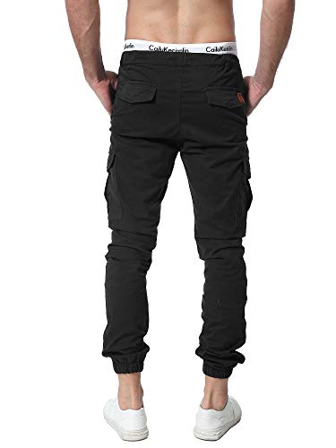 ZOEREA Pantalones Hombre Casuales Deporte Elásticos Joggers Largos Pants con Bolsillos Algodón Slim Fit Cargo Trouser de Hombres Negro, M