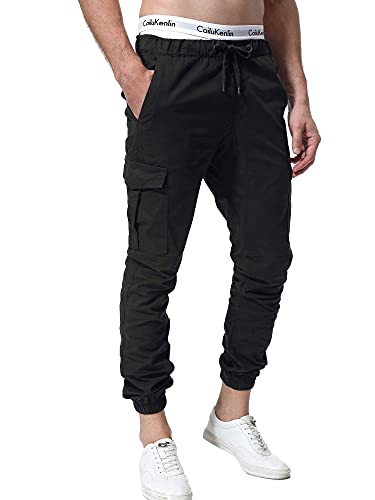 ZOEREA Pantalones Hombre Casuales Deporte Elásticos Joggers Largos Pants con Bolsillos Algodón Slim Fit Cargo Trouser de Hombres Negro, S