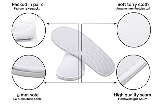 Zollner 10 pares de zapatillas de viaje, blancas, de rizo, talla única