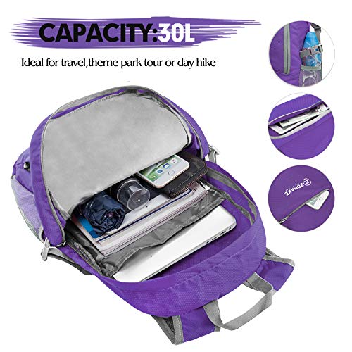 ZOMAKE 30L Ligera Mochila Plegable de Senderismo Excursión Deportes, Mochilas Pequeña Impermeable para Mujer Hombre Viaje(Violet)