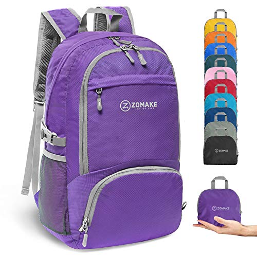 ZOMAKE 30L Ligera Mochila Plegable de Senderismo Excursión Deportes, Mochilas Pequeña Impermeable para Mujer Hombre Viaje(Violet)