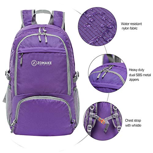 ZOMAKE 30L Ligera Mochila Plegable de Senderismo Excursión Deportes, Mochilas Pequeña Impermeable para Mujer Hombre Viaje(Violet)