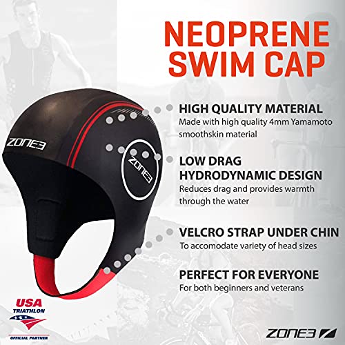 Zone 3 Neopreno One Piece Swim Cap Accesorios de Natación Gorras de Natación Negro, Negro, M