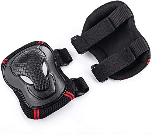 ZONSUSE Juego de Equipos de protección para Adultos, Rodilleras para Adultos 6 Juegos de Accesorios de Bicicleta Protectores Patines de Ruedas Patinaje sobre Bicicletas (Negro Rojo, L)