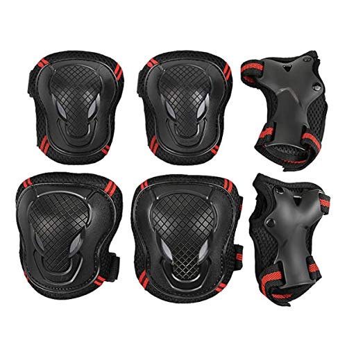 ZONSUSE Juego de Equipos de protección para Adultos, Rodilleras para Adultos 6 Juegos de Accesorios de Bicicleta Protectores Patines de Ruedas Patinaje sobre Bicicletas (Negro Rojo, L)