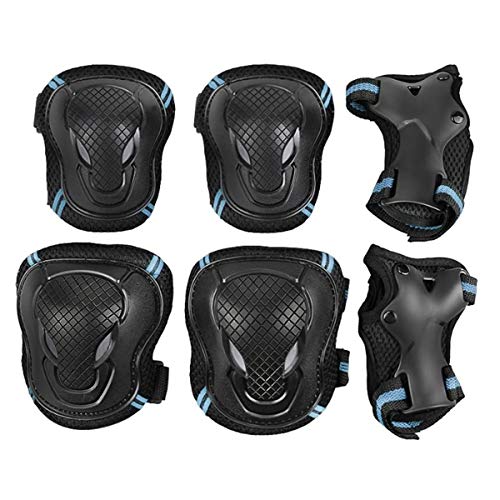 ZONSUSE Juego de Equipos de protección para Adultos, Rodilleras para Adultos 6 Juegos de Accesorios de Bicicleta Protectores Patines de Ruedas Patinaje sobre Bicicletas (Negro Azul, L)