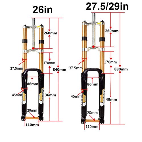 Zoom 26 27.5 29 Pulgadas MTB Downhill Amortiguador Horquilla Delantera Horquilla de suspensión de Eje de Cubo de 1-1/8 '' Presión de Aceite de Hombro Doble 680DH Pilar A (Tipo PM) Freno de Disco